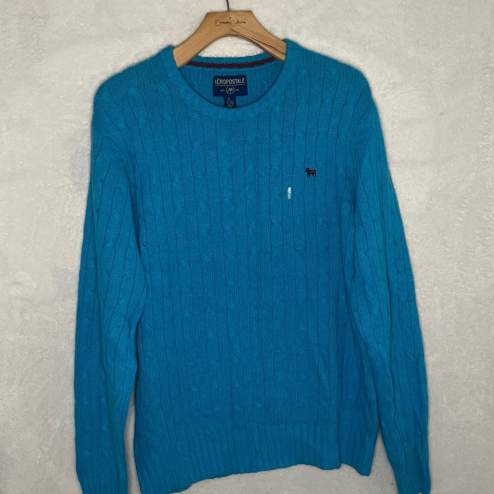 Aeropostale Men’s Size M Crewneck Cable Knit Sweater - Turquoise